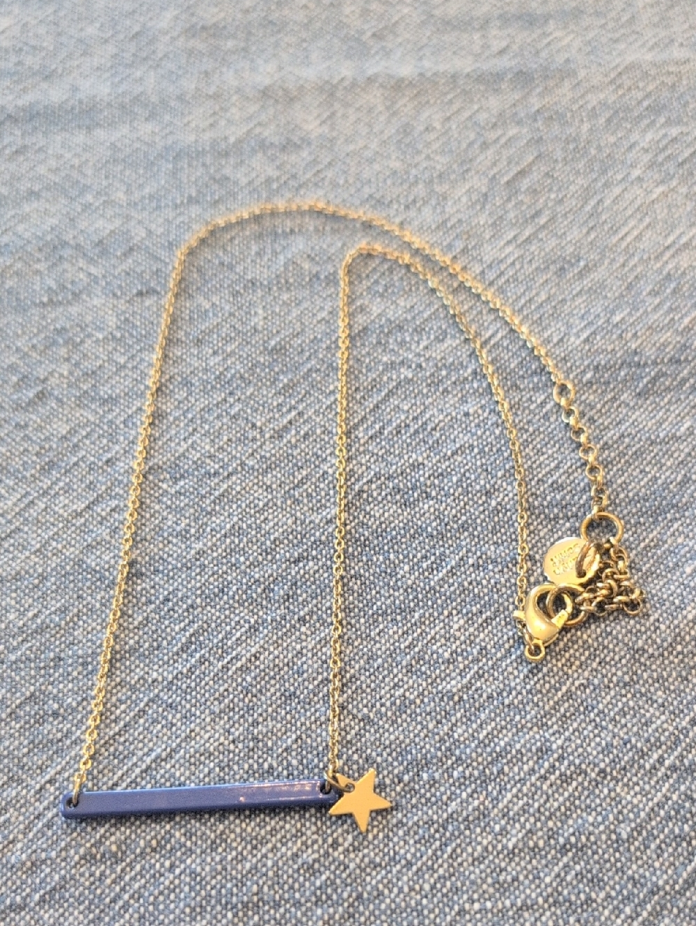 Marlyn Schiff Gold Star Bar Necklace with Blue Enamel Accent